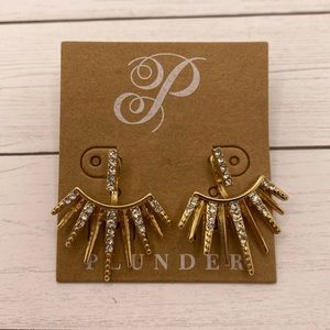 Plunder Gold and Rhinestone Ear Jacket Post Earrings